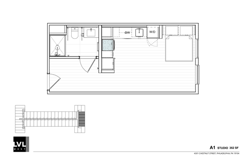 Floor plan for studio, 1 bath, 352 sqft